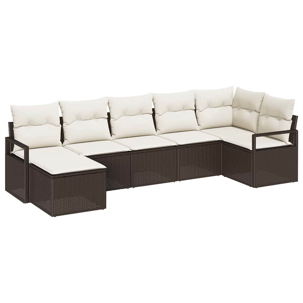 Garten-Sofa-Set mit Kissen mit Speicher 7 pcs Braun, Creme