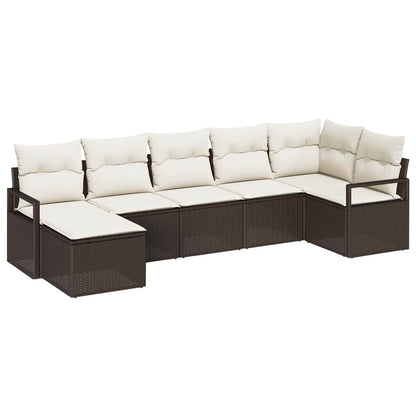 Garten-Sofa-Set mit Kissen mit Speicher 7 pcs Braun, Creme