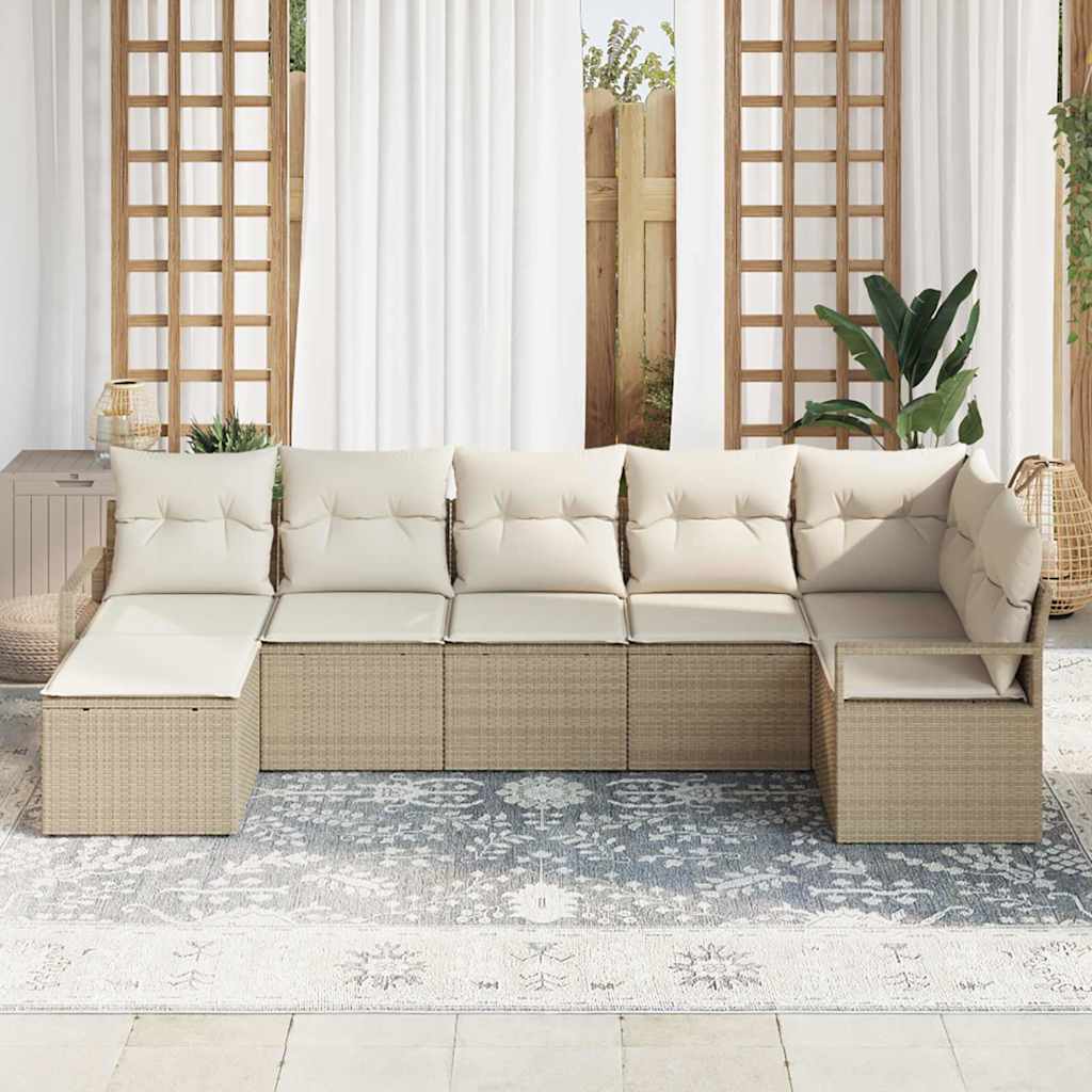 Garten-Sofa-Set mit Kissen mit Speicher 7 pcs Beige, Creme