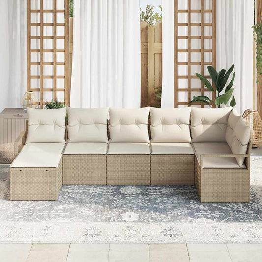 Garten-Sofa-Set mit Kissen mit Speicher 7 pcs Beige, Creme