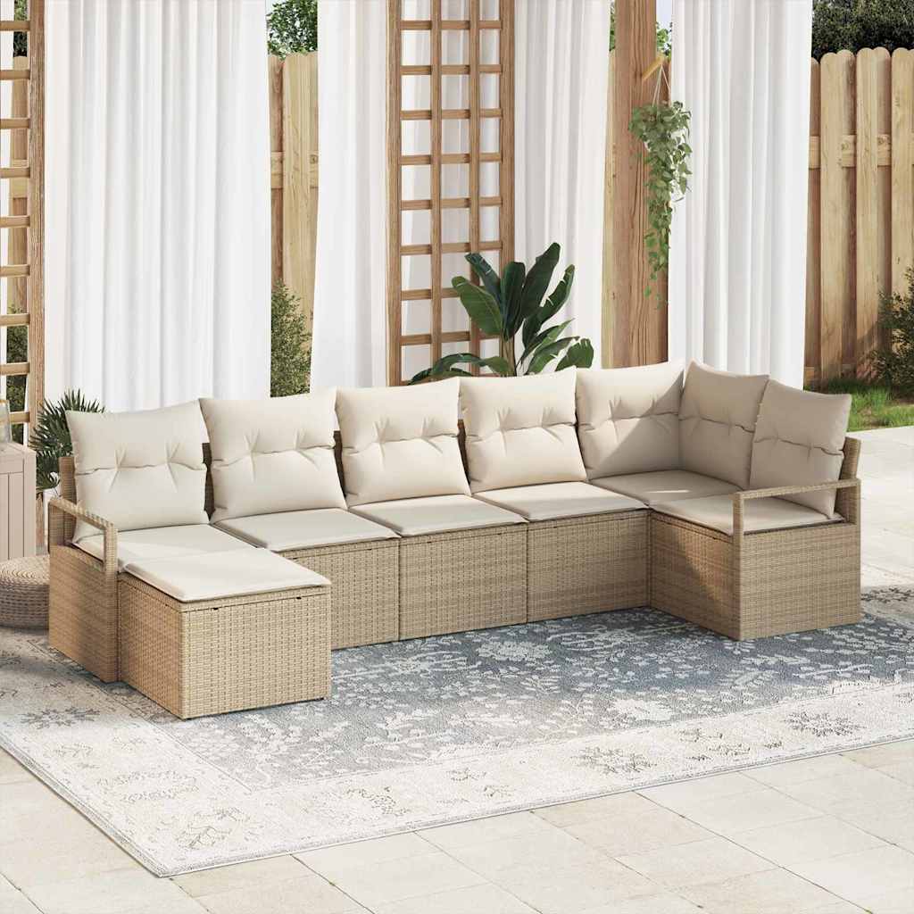 Garten-Sofa-Set mit Kissen mit Speicher 7 pcs Beige, Creme