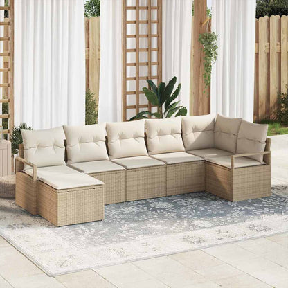 Garten-Sofa-Set mit Kissen mit Speicher 7 pcs Beige, Creme