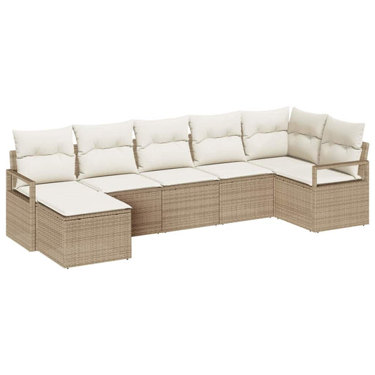 Garten-Sofa-Set mit Kissen mit Speicher 7 pcs Beige, Creme