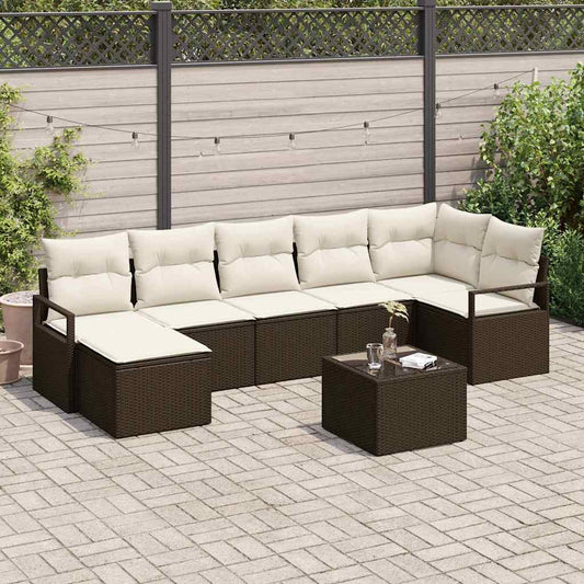 Garten-Sofa-Set mit Kissen mit Speicher 8 pcs Braun, Creme