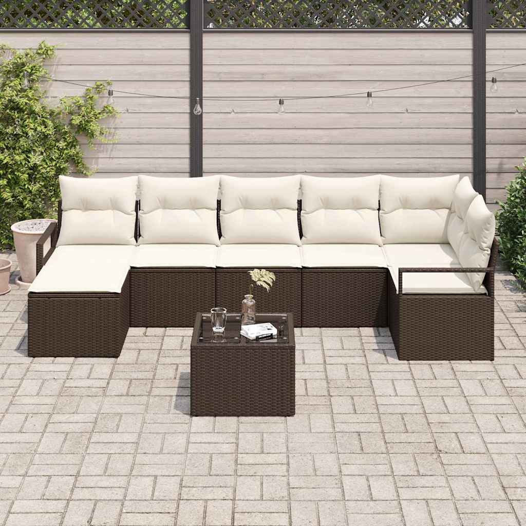Garten-Sofa-Set mit Kissen mit Speicher 8 pcs Braun, Creme
