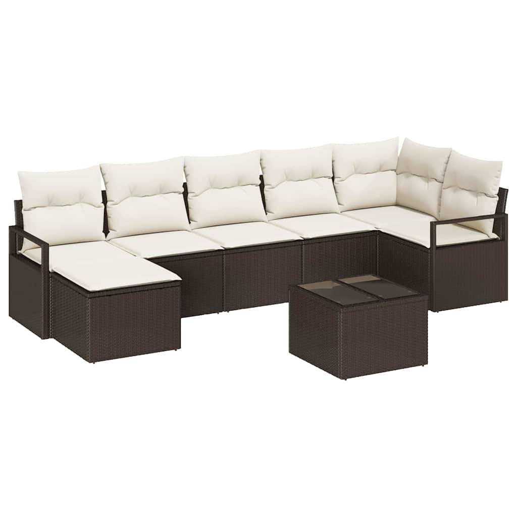 Garten-Sofa-Set mit Kissen mit Speicher 8 pcs Braun, Creme