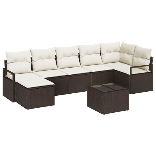 Garten-Sofa-Set mit Kissen mit Speicher 8 pcs Braun, Creme
