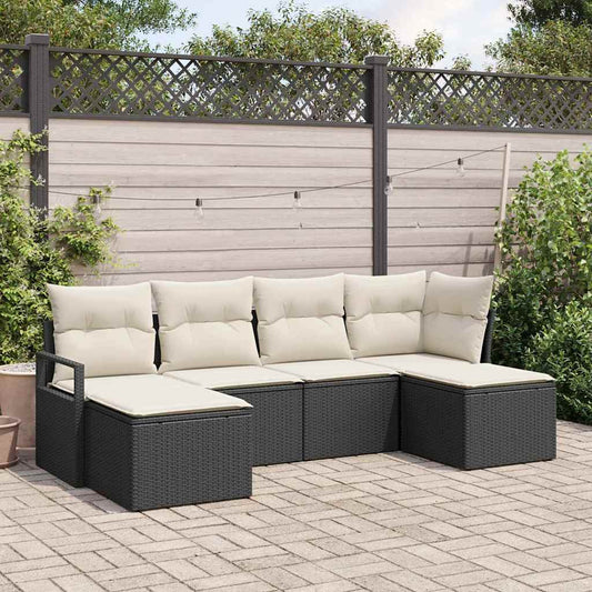 Garten-Sofa-Set mit Kissen mit Speicher 6 pcs Schwarz, Creme