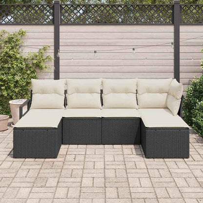 Garten-Sofa-Set mit Kissen mit Speicher 6 pcs Schwarz, Creme
