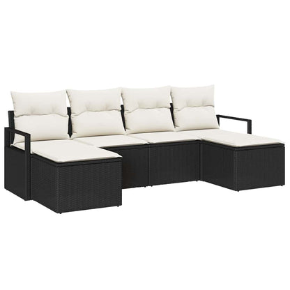 Garten-Sofa-Set mit Kissen mit Speicher 6 pcs Schwarz, Creme