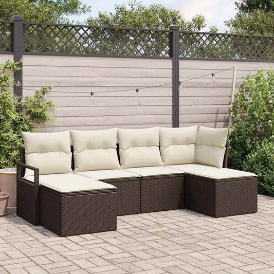 Garten-Sofa-Set mit Kissen mit Speicher 6 pcs Braun, Creme
