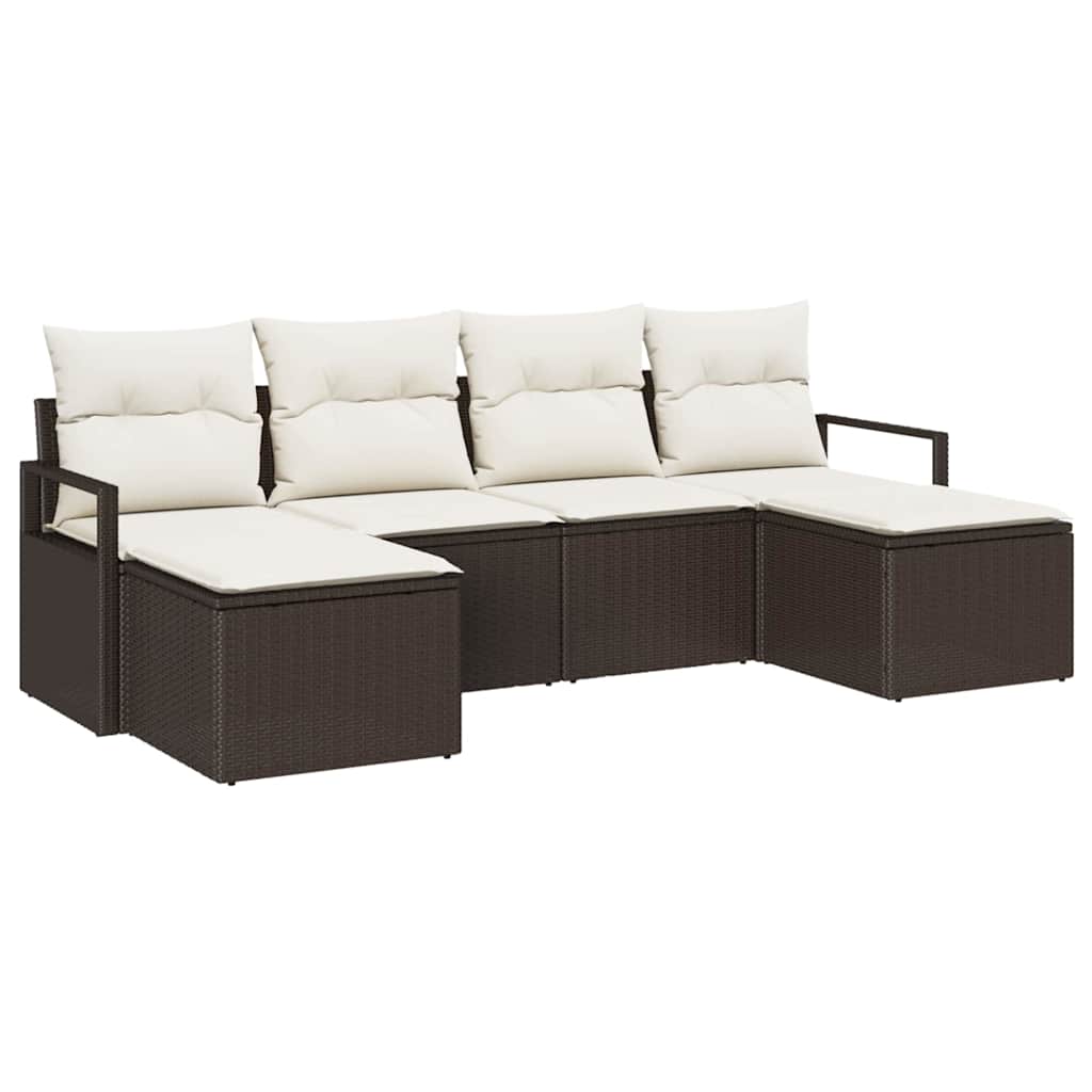 Garten-Sofa-Set mit Kissen mit Speicher 6 pcs Braun, Creme
