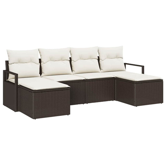 Garten-Sofa-Set mit Kissen mit Speicher 6 pcs Braun, Creme