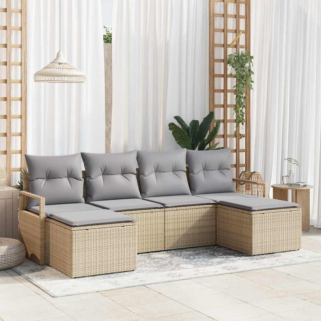 Garten-Sofa-Set mit Kissen mit Speicher 6 pcs Beige, Hellgrau