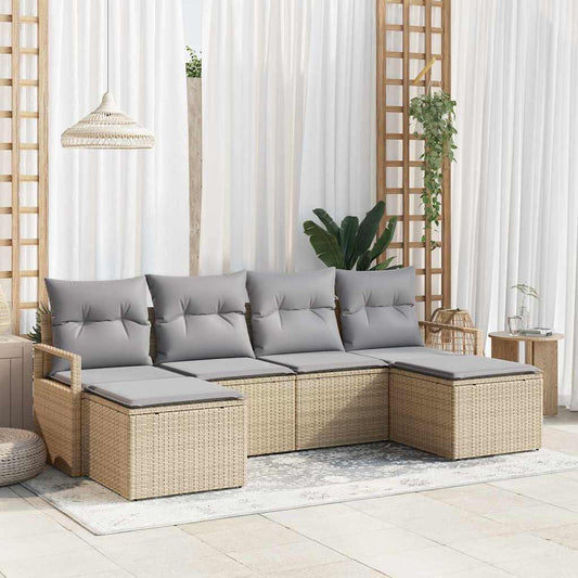 Garten-Sofa-Set mit Kissen mit Speicher 6 pcs Beige, Hellgrau