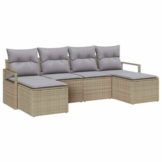 Garten-Sofa-Set mit Kissen mit Speicher 6 pcs Beige, Hellgrau