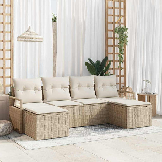Garten-Sofa-Set mit Kissen mit Speicher 6 pcs Beige, Creme