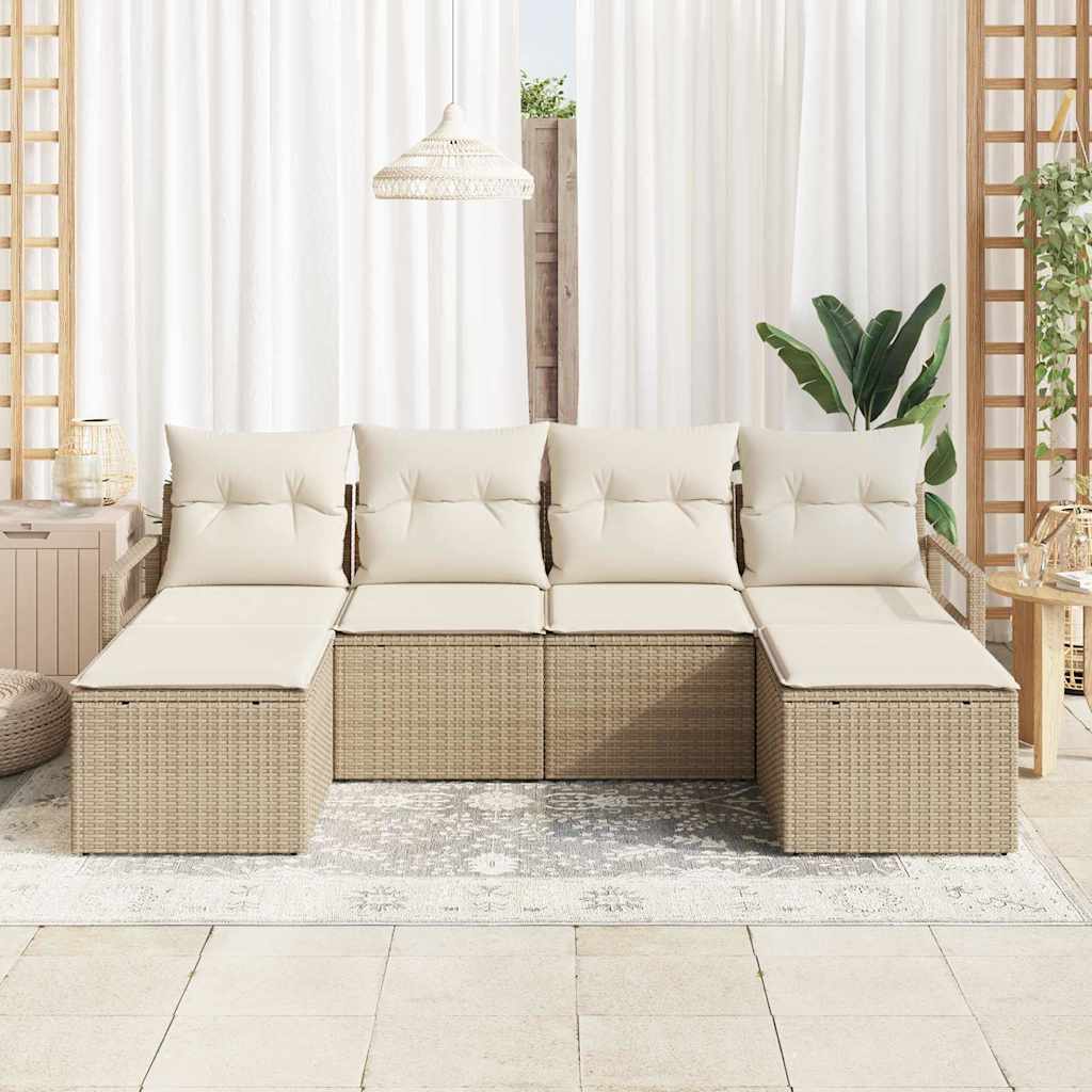 Garten-Sofa-Set mit Kissen mit Speicher 6 pcs Beige, Creme