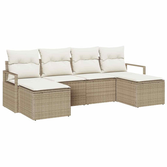 Garten-Sofa-Set mit Kissen mit Speicher 6 pcs Beige, Creme