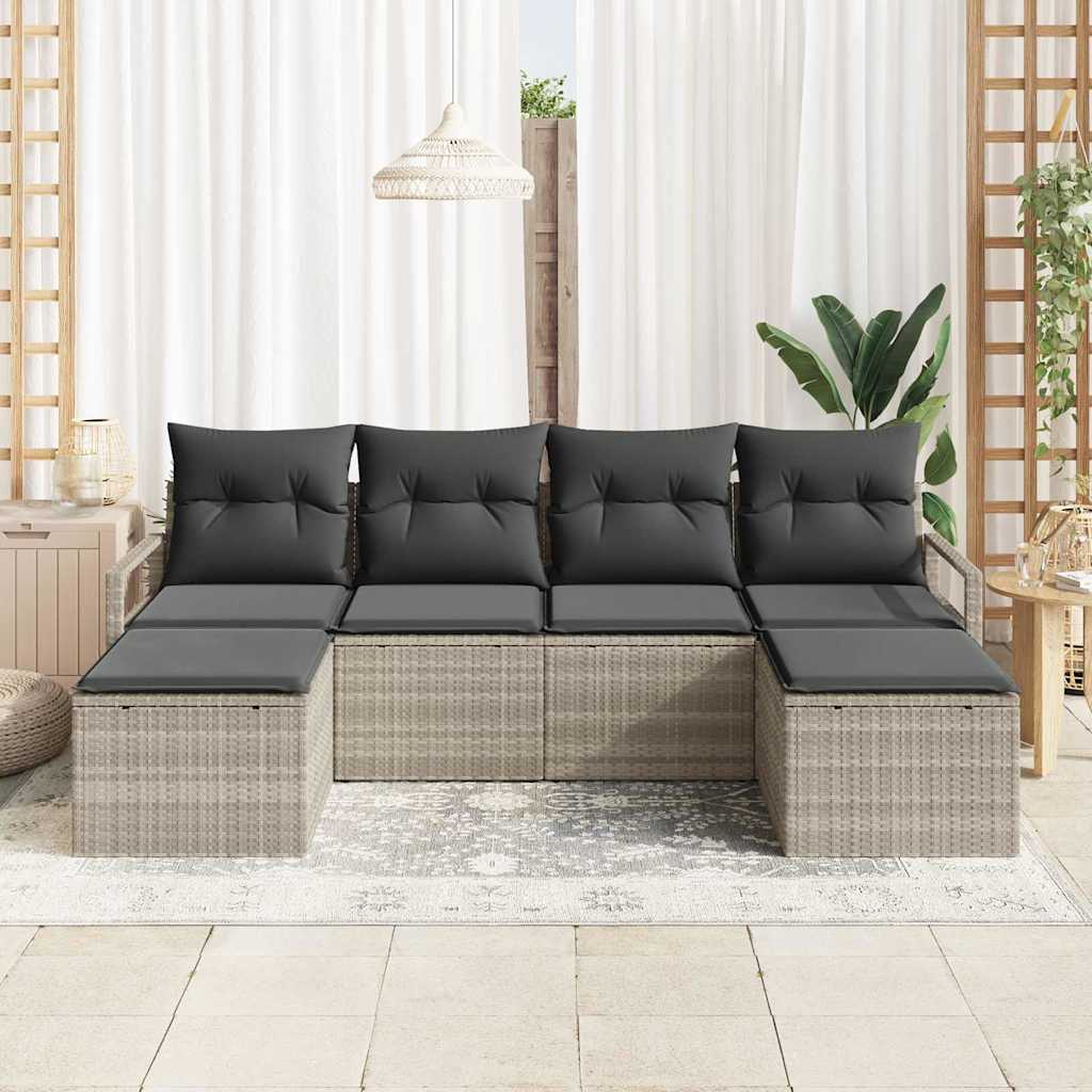 Garten-Sofa-Set mit Kissen mit Speicher 6 pcs Hellgrau