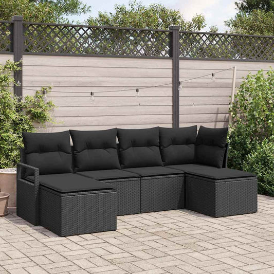 Garten-Sofa-Set mit Kissen mit Speicher 6 pcs Schwarz