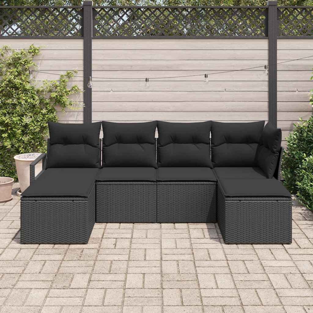 Garten-Sofa-Set mit Kissen mit Speicher 6 pcs Schwarz