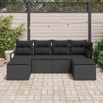 Garten-Sofa-Set mit Kissen mit Speicher 6 pcs Schwarz