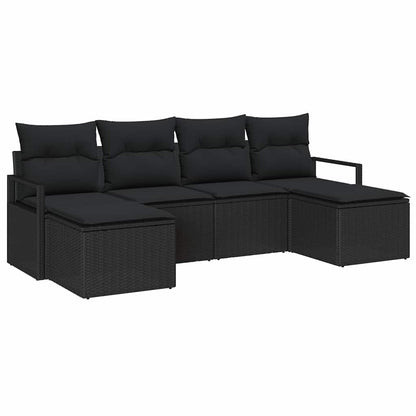 Garten-Sofa-Set mit Kissen mit Speicher 6 pcs Schwarz