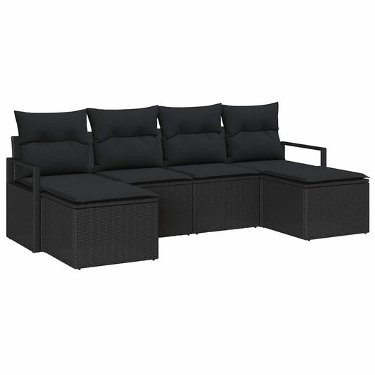 Garten-Sofa-Set mit Kissen mit Speicher 6 pcs Schwarz