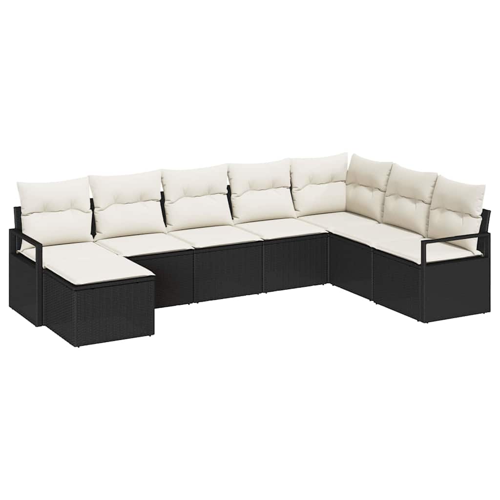 Garten-Sofa-Set mit Kissen mit Speicher 8 pcs Schwarz, Creme