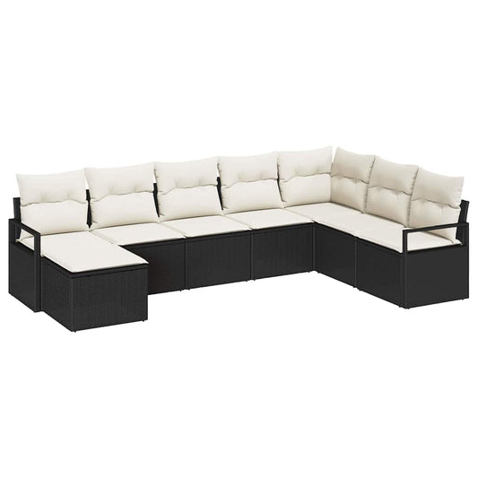 Garten-Sofa-Set mit Kissen mit Speicher 8 pcs Schwarz, Creme