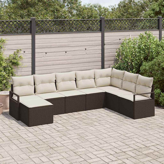 Garten-Sofa-Set mit Kissen mit Speicher 8 pcs Braun, Creme