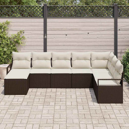 Garten-Sofa-Set mit Kissen mit Speicher 8 pcs Braun, Creme