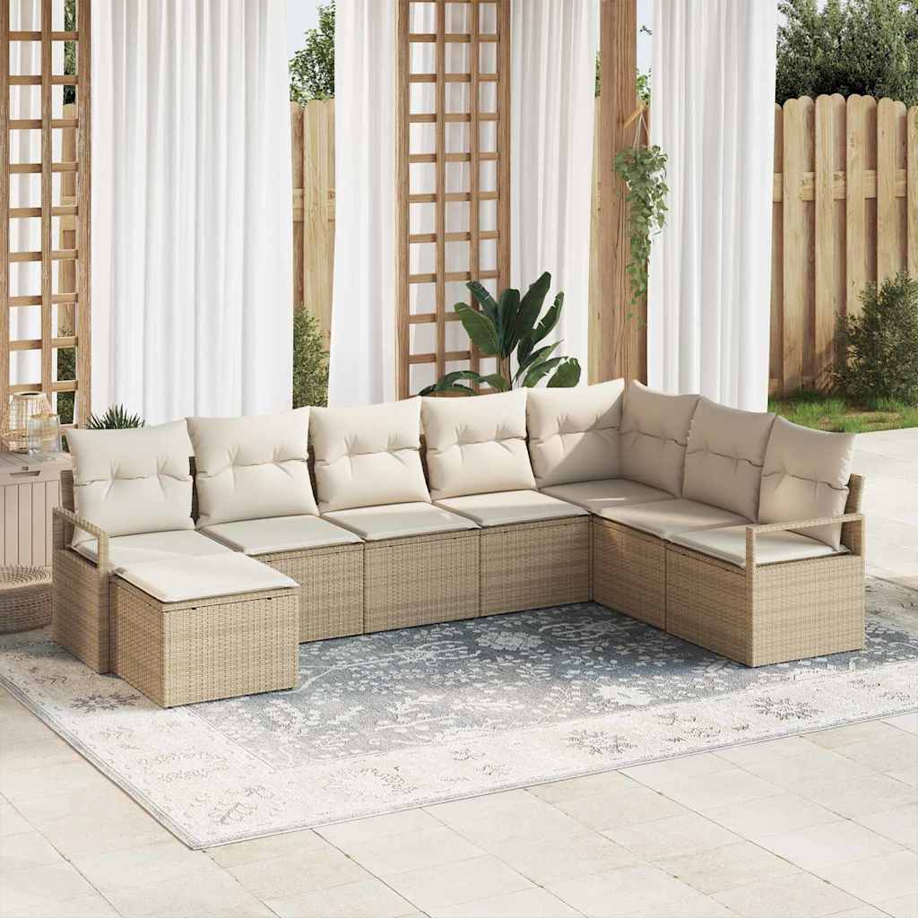Garten-Sofa-Set mit Kissen mit Speicher 8 pcs Beige, Creme