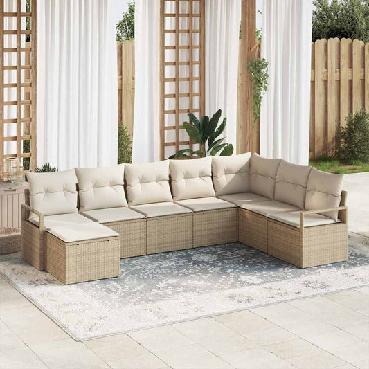 Garten-Sofa-Set mit Kissen mit Speicher 8 pcs Beige, Creme