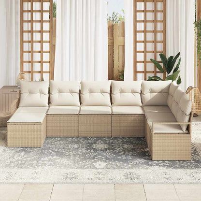 Garten-Sofa-Set mit Kissen mit Speicher 8 pcs Beige, Creme