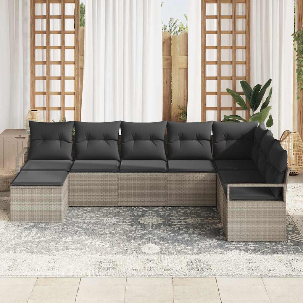 Garten-Sofa-Set mit Kissen mit Speicher 8 pcs Hellgrau