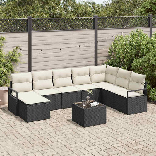 Garten-Sofa-Set mit Kissen mit Speicher 9 pcs Braun, Creme