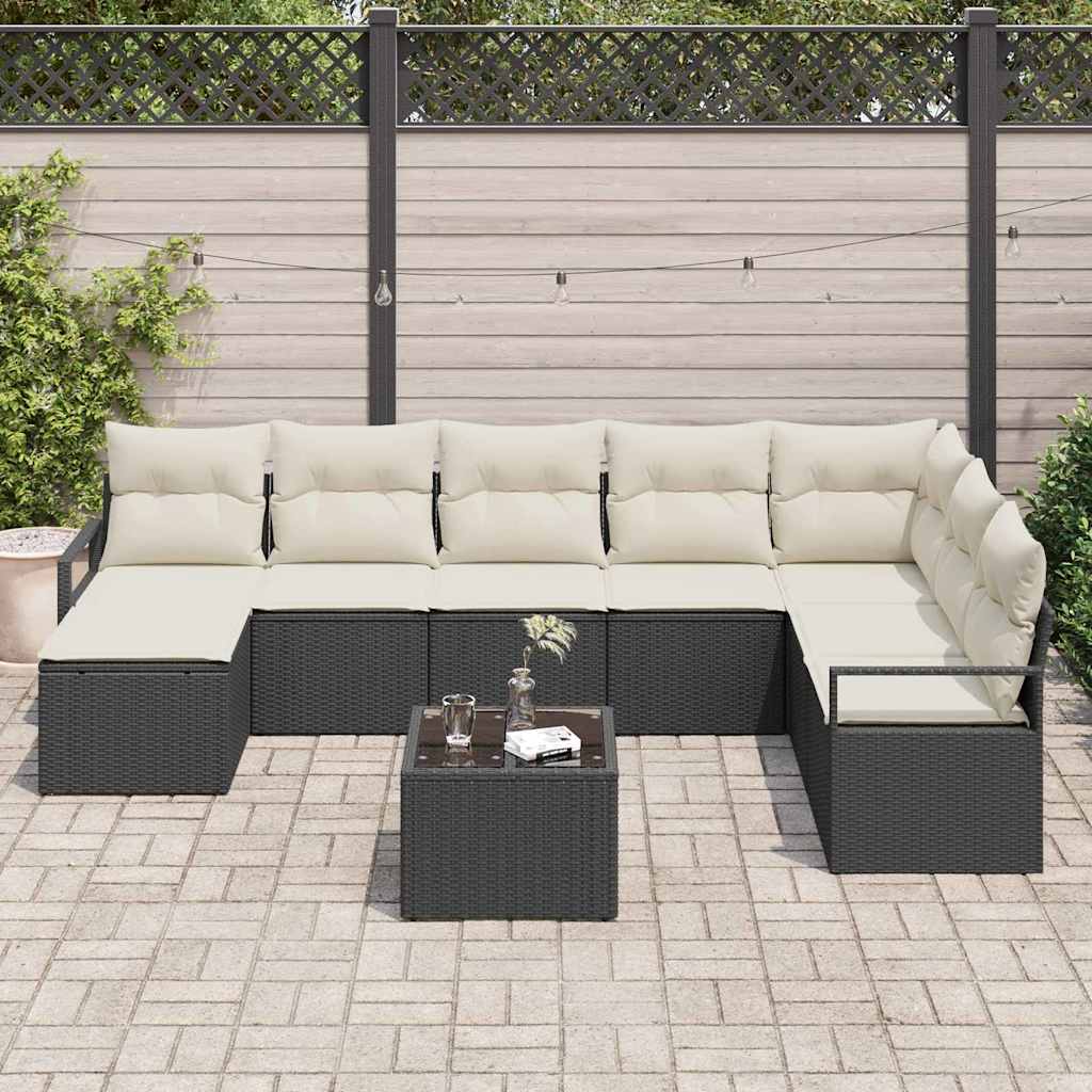Garten-Sofa-Set mit Kissen mit Speicher 9 pcs Braun, Creme
