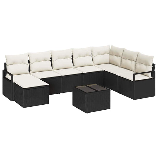 Garten-Sofa-Set mit Kissen mit Speicher 9 pcs Braun, Creme