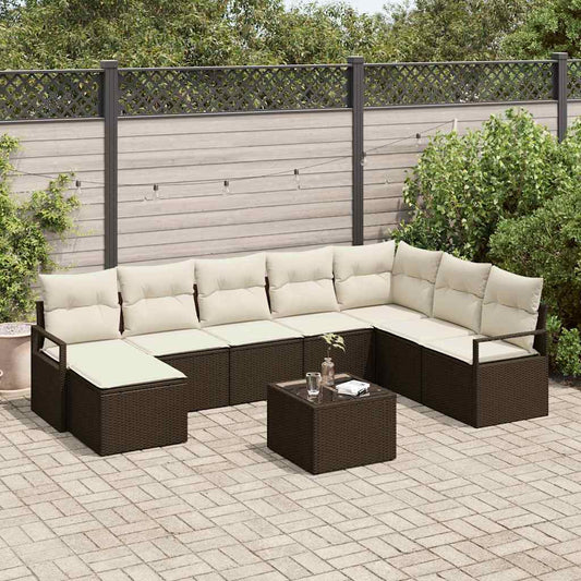 Garten-Sofa-Set mit Kissen mit Speicher 9 pcs Braun, Creme