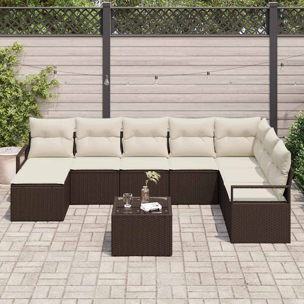 Garten-Sofa-Set mit Kissen mit Speicher 9 pcs Braun, Creme