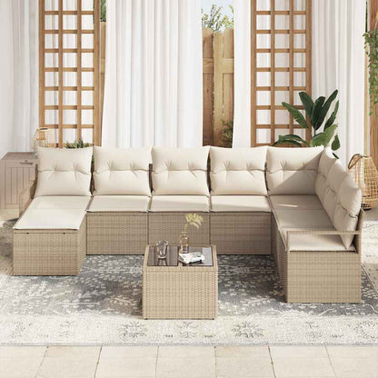 Garten-Sofa-Set mit Kissen mit Speicher 9 pcs Beige, Creme