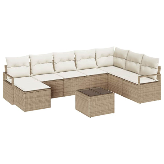Garten-Sofa-Set mit Kissen mit Speicher 9 pcs Beige, Creme
