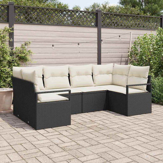 Garten-Sofa-Set mit Kissen mit Speicher 6 pcs Schwarz, Creme