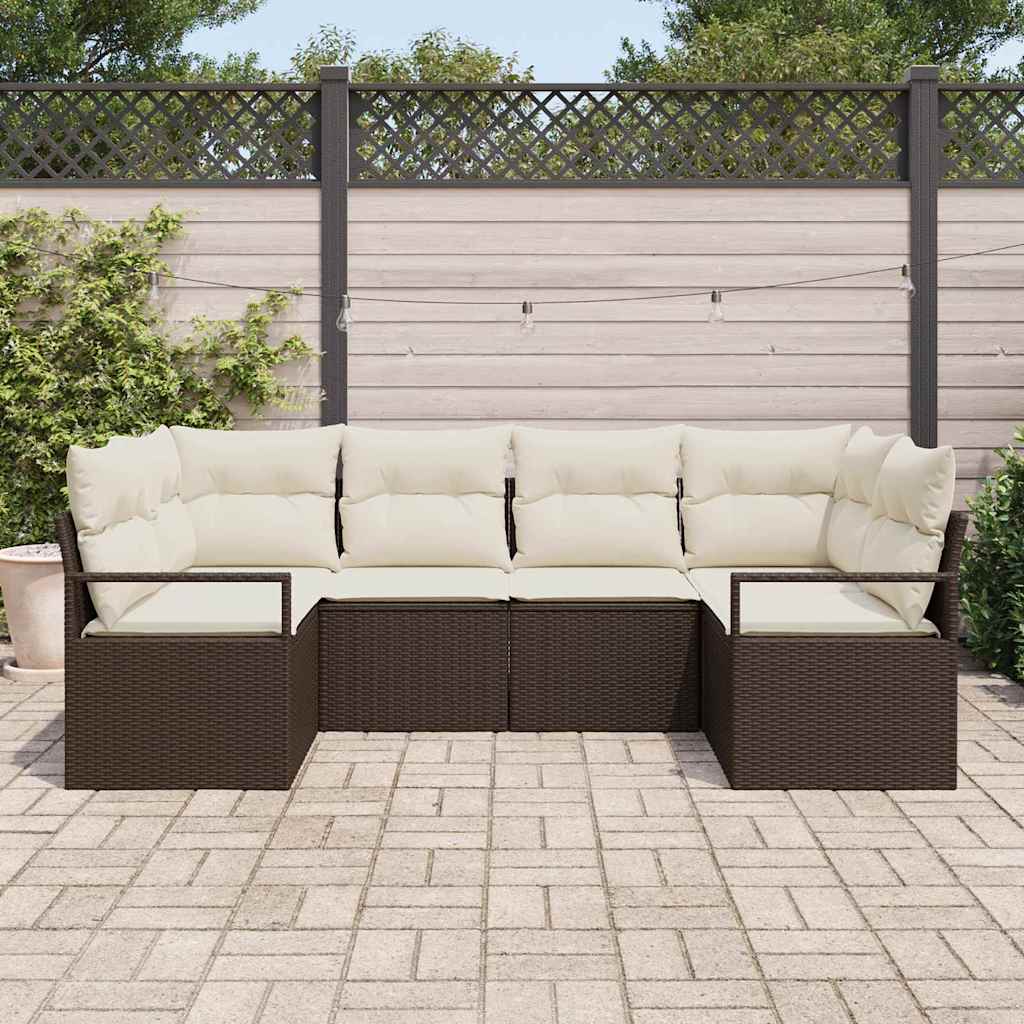 Garten-Sofa-Set mit Kissen mit Speicher 6 pcs Braun, Creme