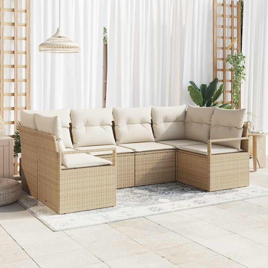 Garten-Sofa-Set mit Kissen mit Speicher 6 pcs Beige, Creme