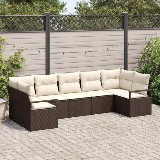 Garten-Sofa-Set mit Kissen mit Speicher 7 pcs Braun, Creme