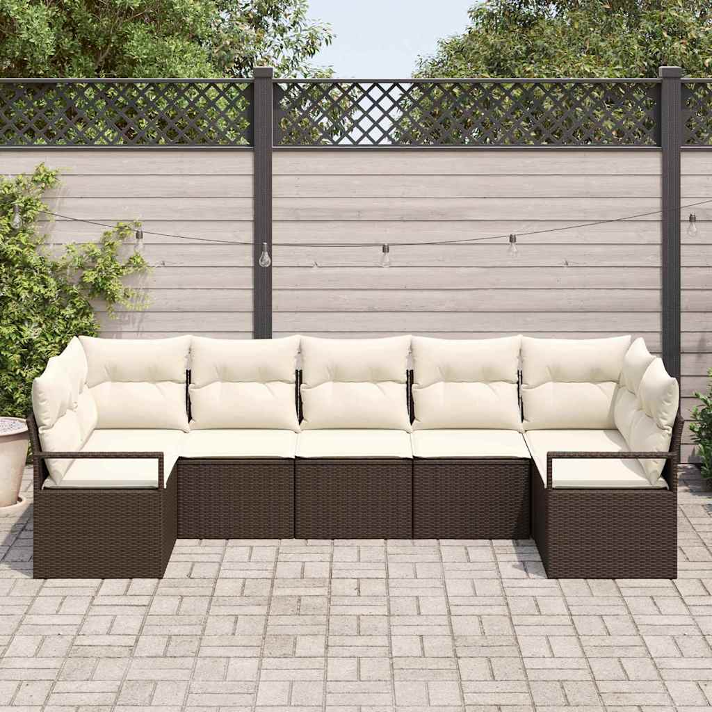 Garten-Sofa-Set mit Kissen mit Speicher 7 pcs Braun, Creme
