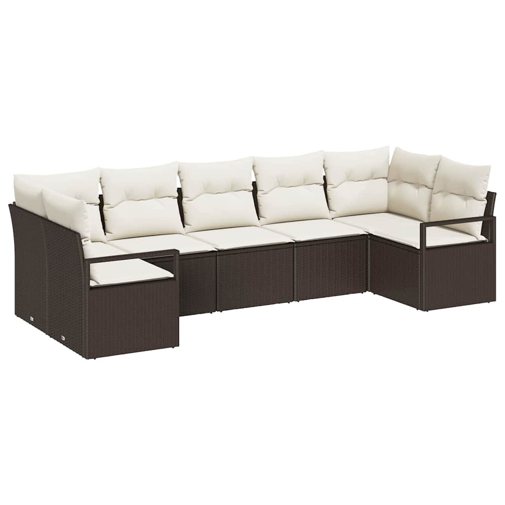 Garten-Sofa-Set mit Kissen mit Speicher 7 pcs Braun, Creme